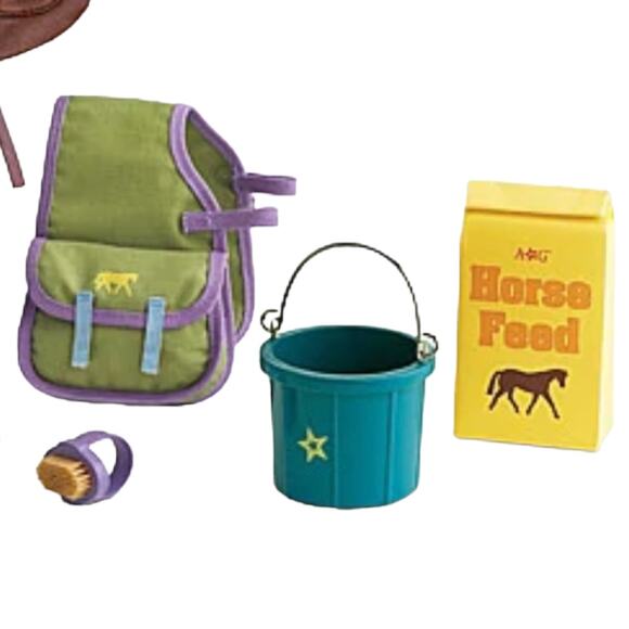 American Girl WESTERN SADDLE SET Horse Saddle Bags Brush Feed Bag Bucket Wraps + - Picture 2 of 7